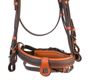 Cabezada inglesa doma "Los Nietos Dressage" con doble rienda Biothane | Marrón y avellana