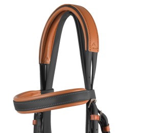 Cabezada inglesa doma "Los Nietos Dressage" con doble rienda Biothane | Negro y avellana