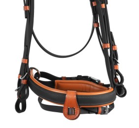 Cabezada inglesa doma "Los Nietos Dressage" con doble rienda Biothane | Negro y avellana
