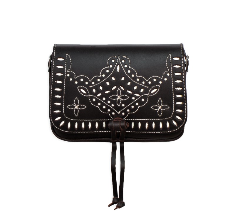 Bolso Rociero costura Tres flores | Engrasado - Blanco