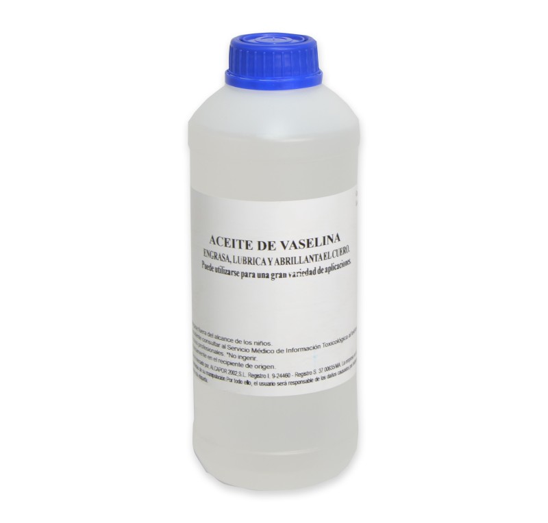 Aceite de vaselina hidratante para el cuero 1L. Engrasa, lubrica y abrillanta cualquier superficie de cuero.