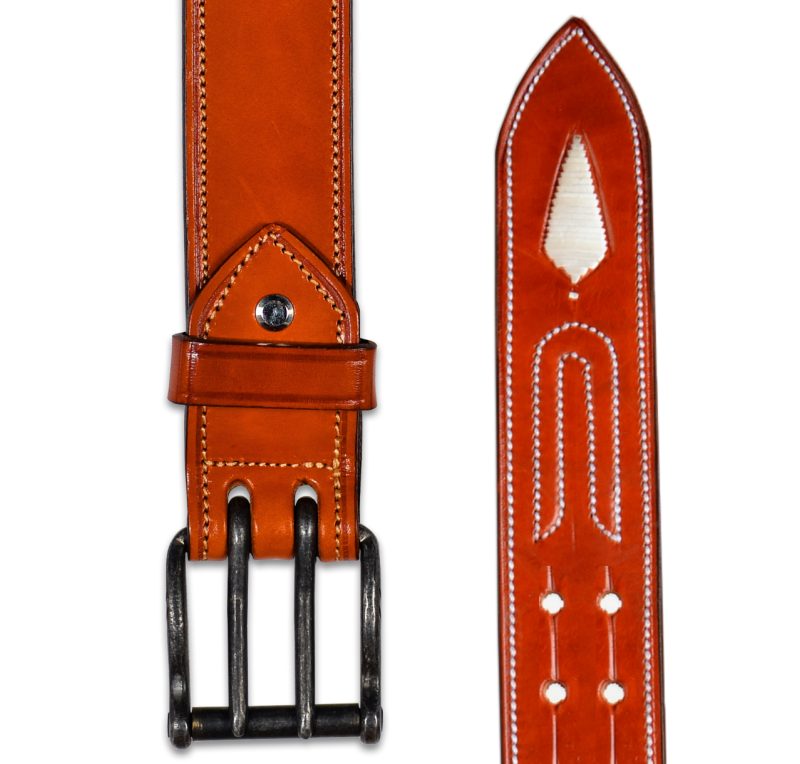 Cinturón de cuero Los Nietos hecho a mano Piña Blanca | Doble Pincho