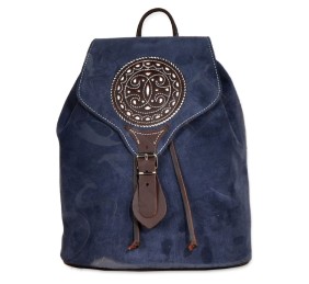 Mochila De Cuero Y Ante Picado Color Azul Noche