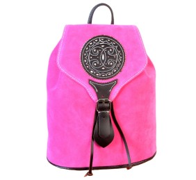 Mochila De Cuero Y Ante Rosa