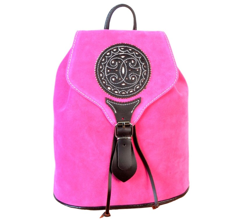 Mochila De Cuero Y Ante Rosa