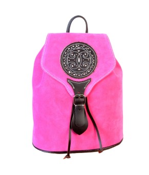 Mochila De Cuero Y Ante Rosa