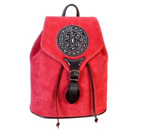 Mochila De Cuero Y Ante Burdeos