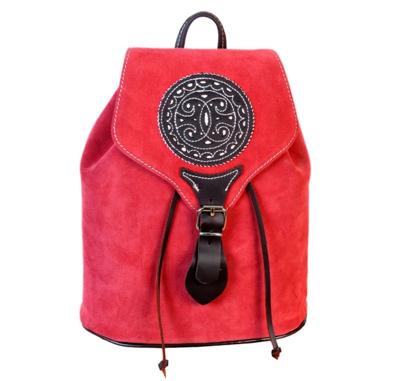 Mochila De Cuero Y Ante Burdeos