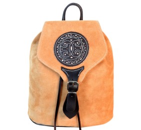 Mochila De Cuero Y Ante Beig