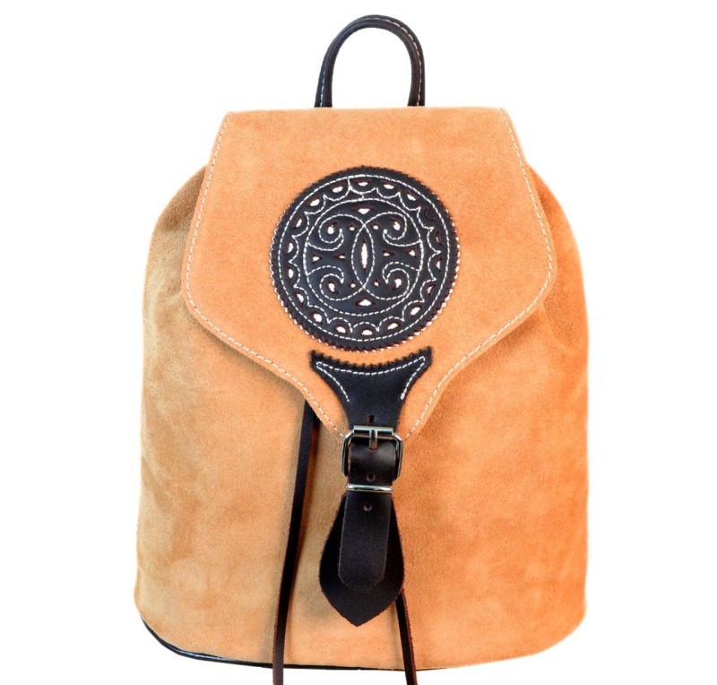 Mochila De Cuero Y Ante Beig