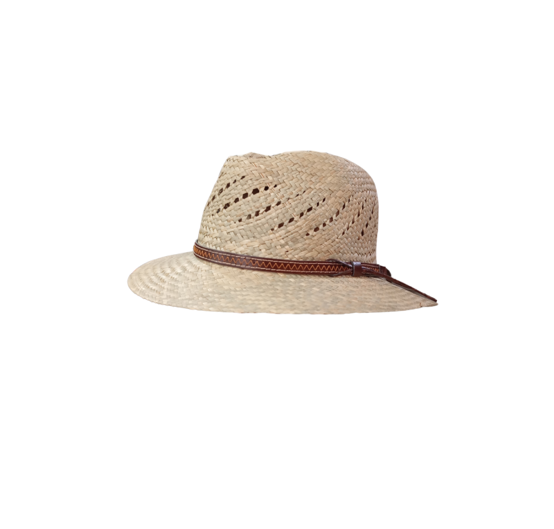 Sombrero de paja natural con lazo de piel