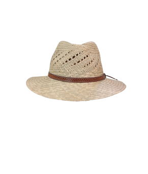 Sombrero de paja natural con lazo de piel