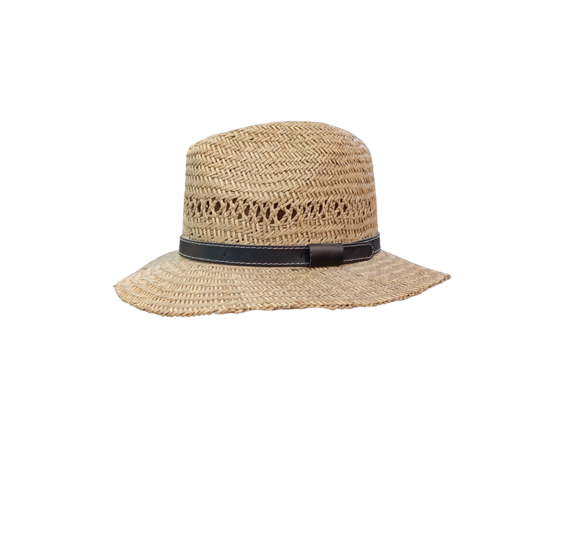 Sombrero de paja natural con cinta de cuero negra